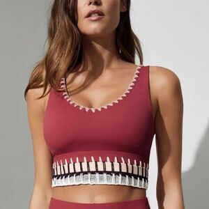 Carbon38 La Plage Crochet Banded Sports Bra, Red/Nude/Silver, Sz XS